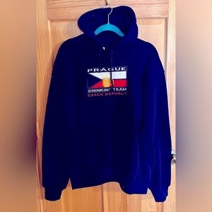 Embroidered Mens Prague Drinking Team Czech Republic Men's Navy Blue Hoodie XXXL